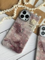 قاب موبایل آیفون ماربل زرشکی گل برجسته - تصویر 2