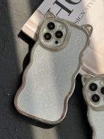 قاب موبایل آیفون گربه شاینی نقره ای گوش برجسته - تصویر 3