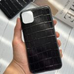 قاب موبایل آیفون چرم طبیعی دندون موشی مشکی