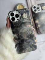 قاب موبایل آیفون سنگ ماربل دودی گل برجسته