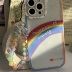 قاب موبایل آیفون آسمان آبی و رنگین کمان هلوگرامی + آویز خرسی