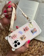 قاب موبایل آیفون خرگوش و خرس گوش قلبی بندی برجسته محافظ لنزدار - تصویر 2