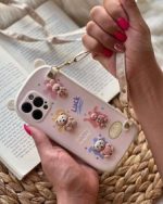 قاب موبایل آیفون خرگوش و خرس گوش قلبی بندی برجسته محافظ لنزدار - تصویر 3