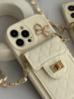 قاب موبایل ( آیفون - سامسونگ ) بند زنجیری بلند بالشتی پروانه ای جاکارتی دار - تصویر 2