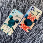 قاب موبایل آیفون میکی مینی نگین دار خط طلایی براق ( 2083 )