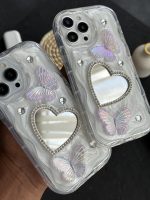 قاب موبایل آیفون آیینه قلبی پروانه برجسته - تصویر 3