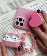 قاب موبایل آِفون قلب دورنگ پاپ سوکت قلبی محافظ لنزدار - تصویر 3