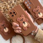 قاب موبایل آیفون خرس برانچ قهوه ای سیلیکونی + حلقه ست