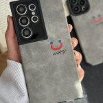 قاب موبایل سامسونگ چرم و جیر طوسی اسمایل محافظ لنزدار