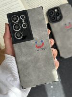 قاب موبایل سامسونگ چرم و جیر طوسی اسمایل محافظ لنزدار