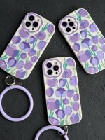 قاب موبایل آیفون گل لاله بنفش محافظ لنز طرح دار + حلقه ست ( 3011 ) - تصویر 3