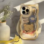 قاب موبایل آیفون خرس پو زرد آکواریومی مروارید دار گوش دار
