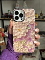 قاب موبایل آیفون گل خامه ای بنفش - تصویر 3