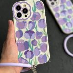 قاب موبایل آیفون گل لاله بنفش محافظ لنز طرح دار + حلقه ست ( 3011 )