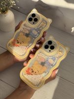 قاب موبایل آیفون خرس پو زرد آکواریومی مروارید دار گوش دار - تصویر 3