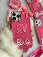 قاب موبایل آیفون باربی پاپیونی صورتی + بند بلند