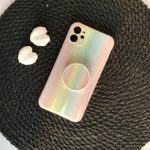 قاب موبایل آیفون رنگین کمانی مینیمال عمودی + پاپ سوکت