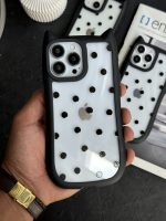 قاب موبایل آیفون گربه خال مشکی گوش دار پشت بیرنگ