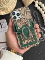 قاب موبایل آیفون پوست ماری پایتون جاکارتی و بند بلند - تصویر 3