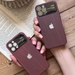 قاب موبایل آیفون کلاسیک طرح چوب و شیشه محافظ لنزدار