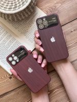 قاب موبایل آیفون کلاسیک طرح چوب و شیشه محافظ لنزدار