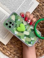 قاب موبایل آیفون تک دل حصیری سبز حلقه دار محافظ لنزدار - تصویر 2