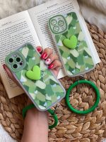 قاب موبایل آیفون تک دل حصیری سبز حلقه دار محافظ لنزدار - تصویر 3