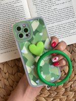 قاب موبایل آیفون تک دل حصیری سبز حلقه دار محافظ لنزدار