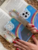 قاب موبایل آیفون آسمان آبی و رنگین کمان هلوگرامی + آویز خرسی - تصویر 2