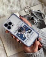 قاب موبایل آیفون آرمسترانگ کره ماه فضایی آبی محافظ لنزدار