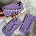 قاب موبایل آیفون گل لوندر بندی یاسی