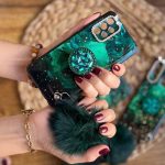 قاب موبایل آیفون ماربل پام پام یشمی نگین دار + پام پام + پاپ سوکت - تصویر 2