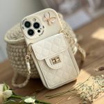 قاب موبایل ( آیفون - سامسونگ ) بند زنجیری بلند بالشتی پروانه ای جاکارتی دار