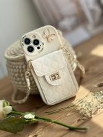 قاب موبایل ( آیفون - سامسونگ ) بند زنجیری بلند بالشتی پروانه ای جاکارتی دار