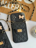 قاب موبایل سامسونگ مشکی بند زنجیری بلند بالشتی پروانه ای جاکارتی دار - تصویر 2