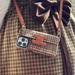 قاب موبایل ( آیفون ) سلین استریپ پارچه ای قهوه ای جاکارتی + بند بلند