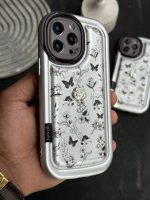 قاب موبایل آیفون پروانه و گل ریز نقره ای