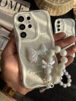 قاب موبایل ( آیفون - سامسونگ ) پاپیون هفت رنگ سفید صدفی + بندست