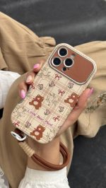 قاب موبایل آیفون خرس پاپیون استریپ + بندست کنفی ساده