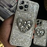 قاب موبایل آیفون بلینگی قلب پولکی دور نگین