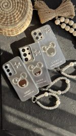 قاب موبایل ( آیفون - سامسونگ ) میکی اسکوییکی داگ آیینه ای نگین دار + بندست - تصویر 3