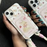 قاب موبایل آیفون خرگوش توت فرنگی پاپیون آویز و بند عروسکی