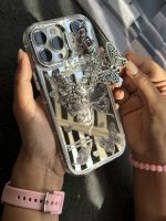 قاب موبایل ( آیفون - سامسونگ ) پروانه و قلب آیینه ای آویز دار - تصویر 3