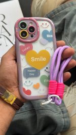 قاب موبایل آیفون لبخند قلبی محافظ لنزدار + بندست - تصویر 2