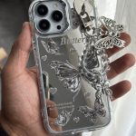 قاب موبایل ( آیفون - سامسونگ ) پروانه و قلب آیینه ای آویز دار