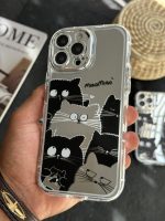 قاب موبایل آیفون گربه بلک اند وایت آیینه ای