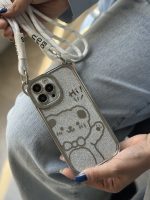 قاب موبایل سلام خرسی شاینی نقره ای + بند بلند آویز - تصویر 3