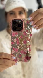 قاب موبایل ( آیفون - سامسونگ ) سن لورن شکوفه گل رز + آویز گل رز - تصویر 2