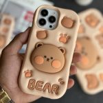 قاب موبایل آیفون پنجه خرس تدی قهوه ای ( Bear ) سیلیکونی استندشو