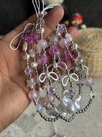 بند و آویز گل رز صورتی و پاپیون